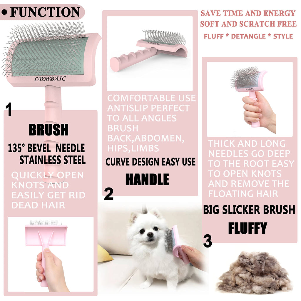 LBMBAIC Slicker Brush for Dogs with Thick Fur - 25mm Soft Pins, Pink