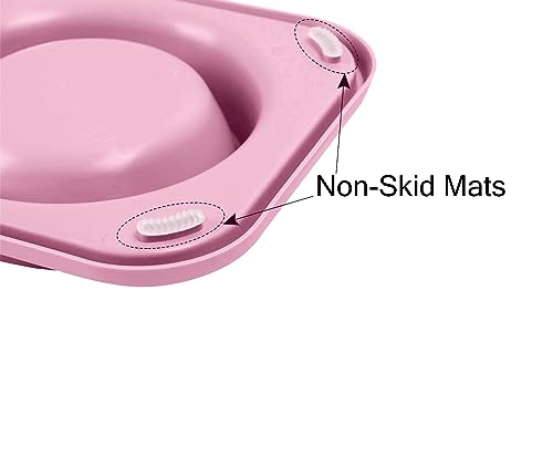 L.D.Dog Non-Spill Cat Bowls with Silicone Mat, Elevated Stainless Steel Pet Dishes for Cats and Small Dogs, Light Pink
