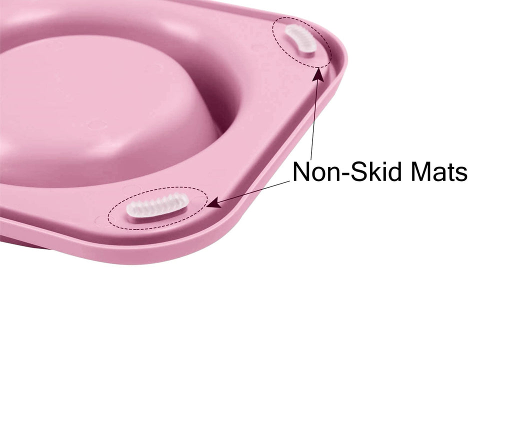 L.D.Dog Non-Spill Cat Bowls with Silicone Mat, Elevated Stainless Steel Pet Dishes for Cats and Small Dogs, Light Pink