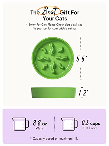 LE TAUCI PET Ceramic Slow Feeder Bowl – Green, 5.5 Inch, 0.5 Cup for Small Dogs & Cats