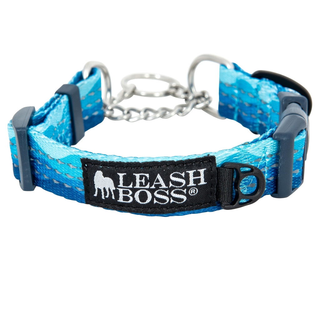 Leash Boss Blue Wave Martingale Dog Collar – Reflective Nylon No-Pull Training Collar for Small Dogs