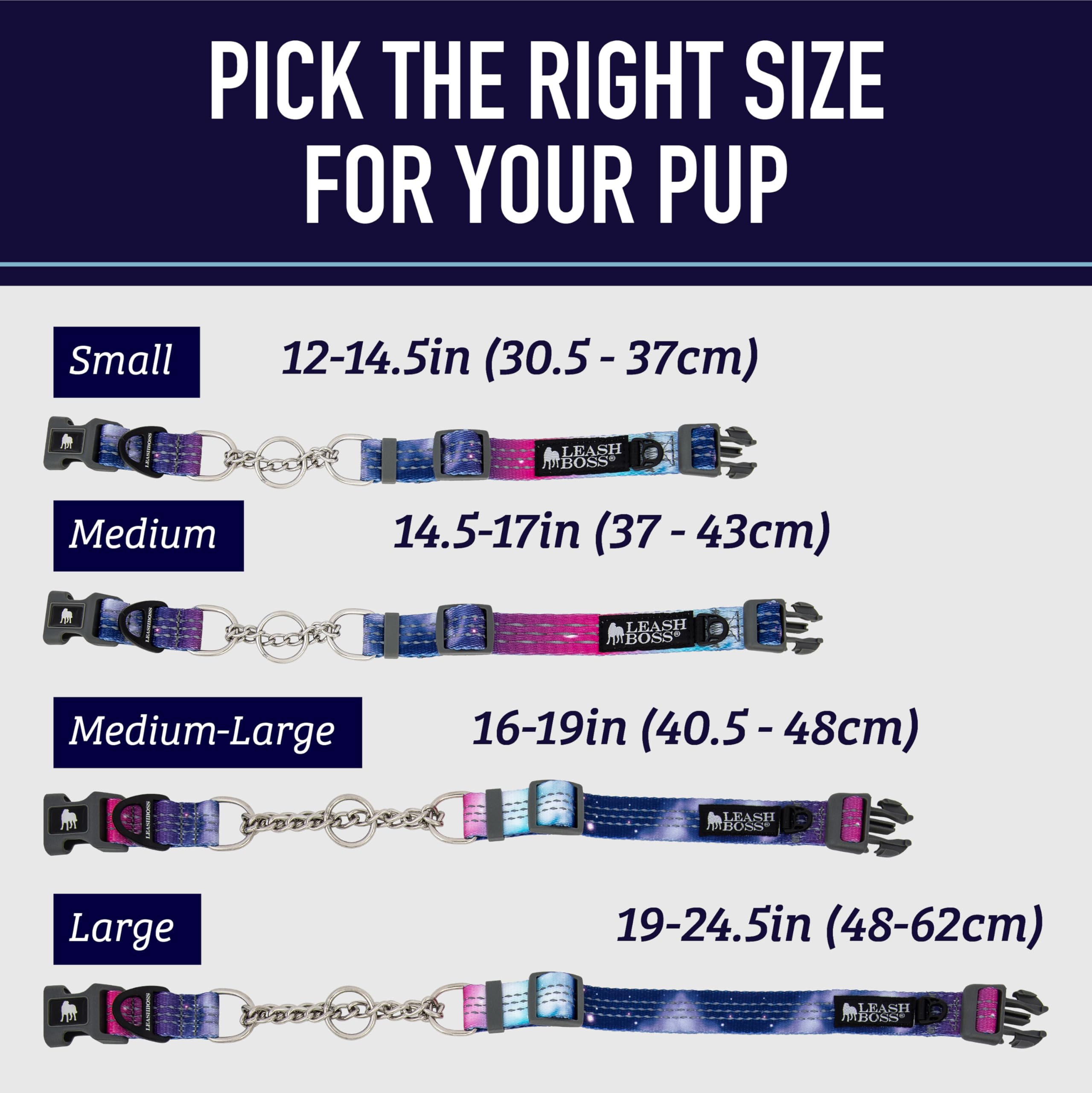 Leash Boss Blue Wave Martingale Dog Collar – Reflective Nylon No-Pull Training Collar for Small Dogs