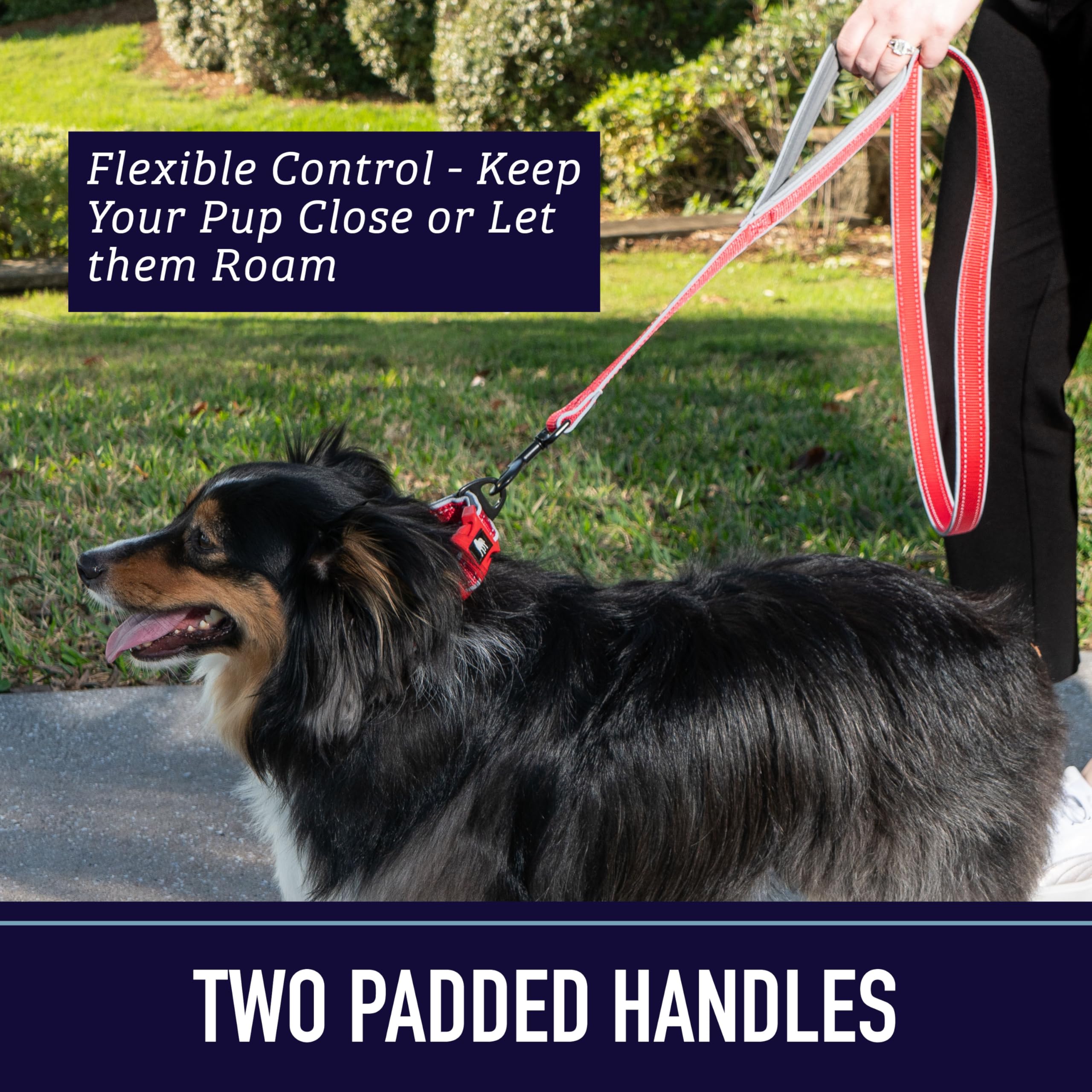 Leash Boss Double Handle 6ft Reflective Dog Leash with Padded Handle - Orange Blanket Pattern