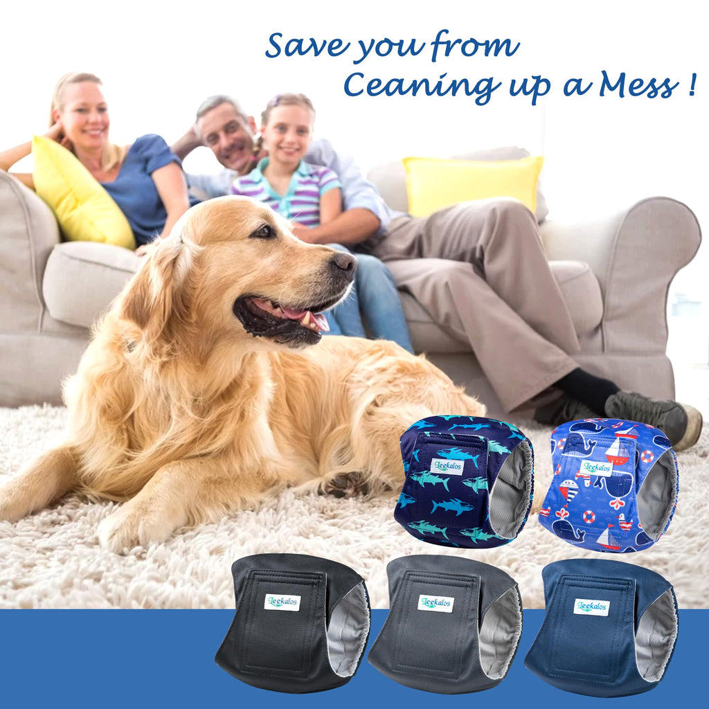 Leekalos Washable Male Dog Diapers – 5 Pack Medium Belly Bands for Dogs, Leak-Proof & Absorbent
