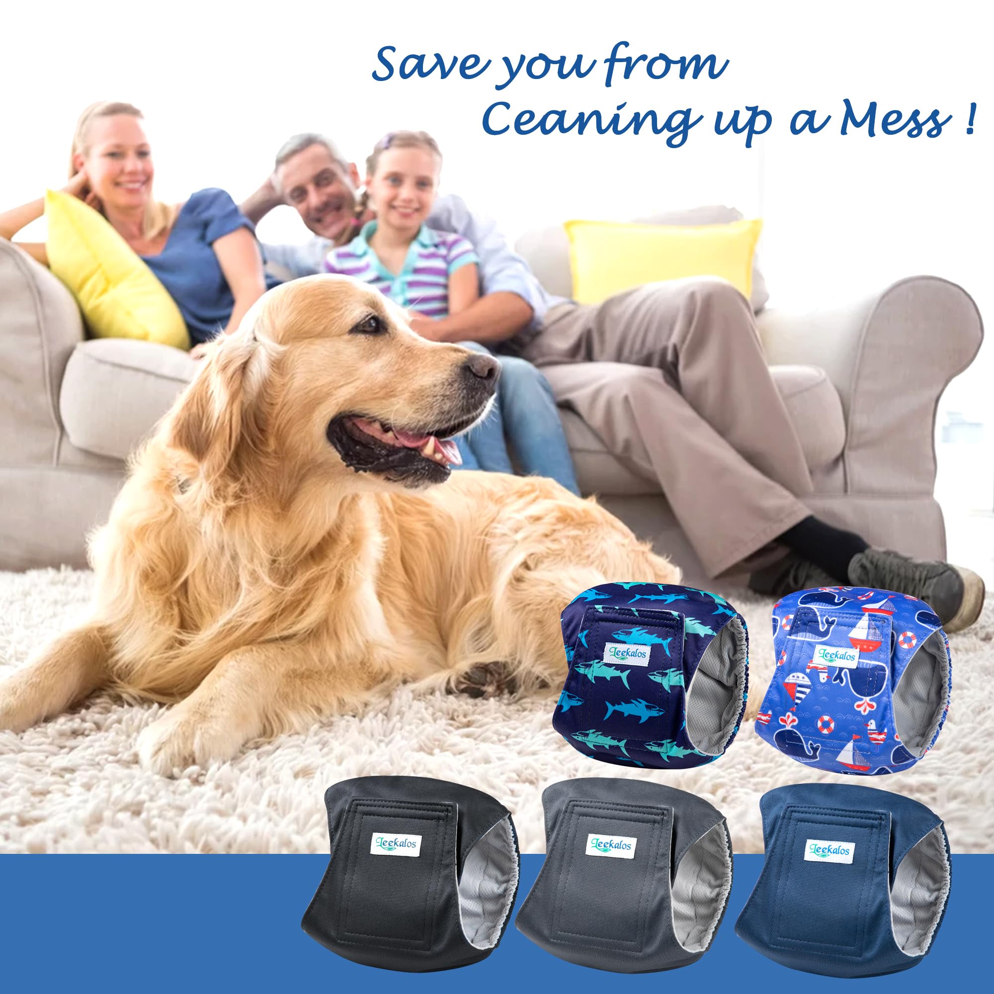 Leekalos Washable Male Dog Diapers – 5 Pack Medium Belly Bands for Dogs, Leak-Proof & Absorbent