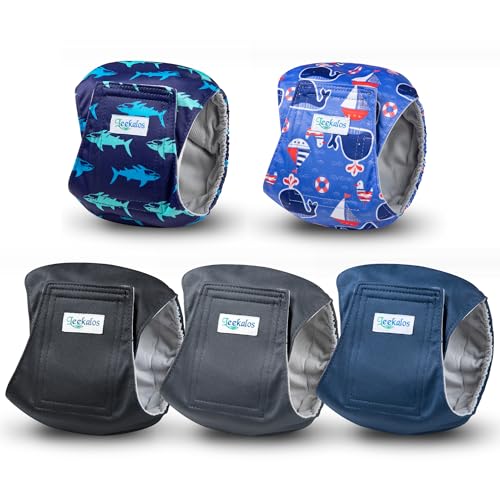 Leekalos Washable Male Dog Diapers – 5 Pack Medium Belly Bands for Dogs, Leak-Proof & Absorbent