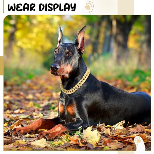 LEIFIDE Gold Dog Chain Collar – 20mm Wide, 22 Inch, Zinc Alloy with Zirconia Diamonds for Medium Large Dogs