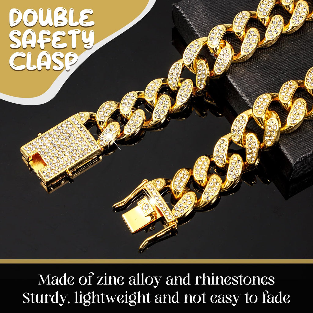 LEIFIDE Gold Dog Chain Collar – 20mm Wide, 22 Inch, Zinc Alloy with Zirconia Diamonds for Medium Large Dogs