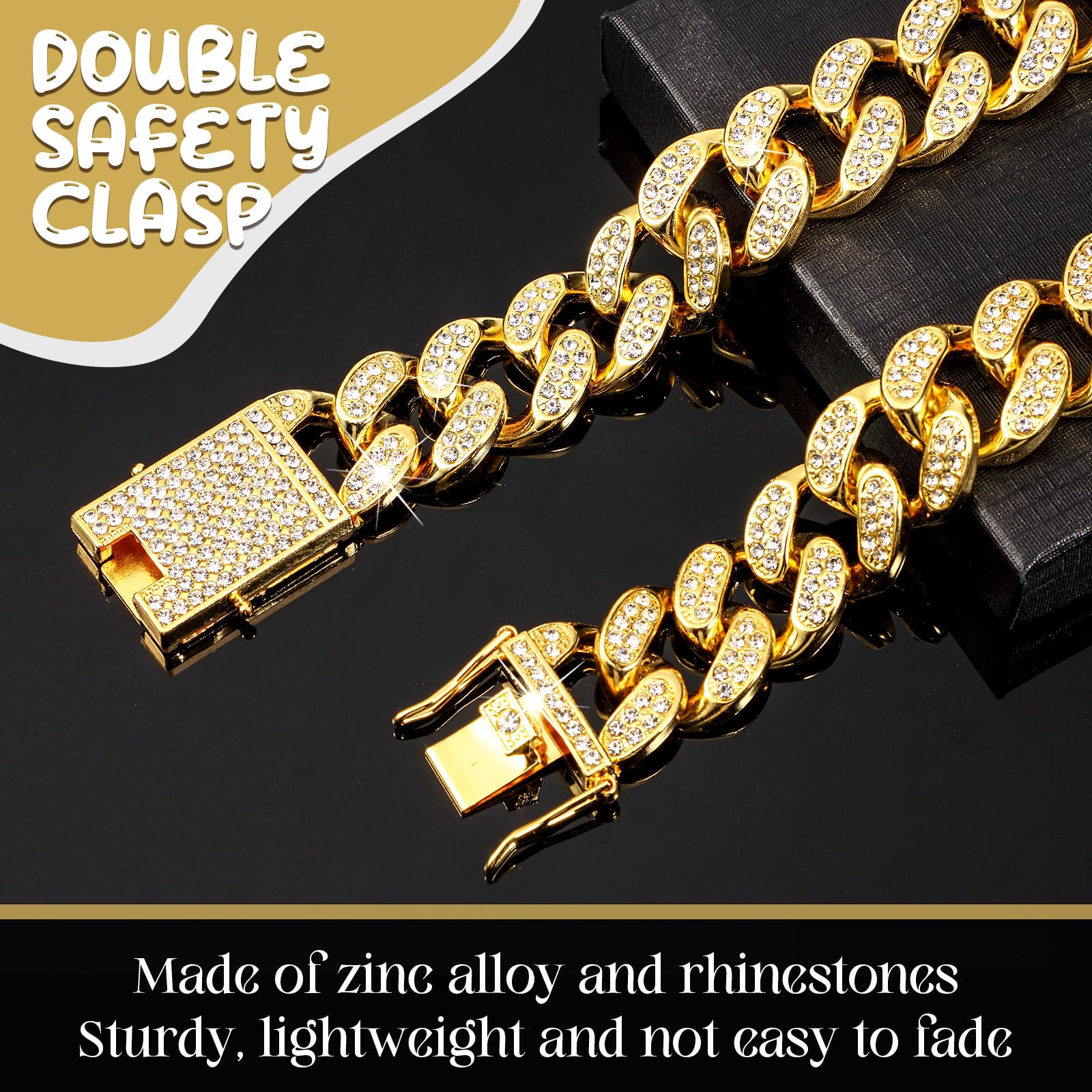 LEIFIDE Gold Dog Chain Collar – 20mm Wide, 22 Inch, Zinc Alloy with Zirconia Diamonds for Medium Large Dogs