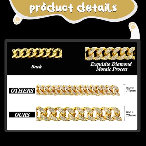 LEIFIDE Gold Dog Chain Collar – 20mm Wide, 22 Inch, Zinc Alloy with Zirconia Diamonds for Medium Large Dogs