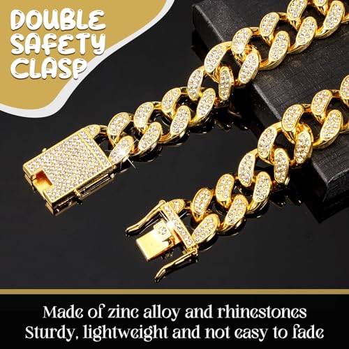 LEIFIDE Gold Dog Chain Collar – 20mm Wide, 22 Inch, Zinc Alloy with Zirconia Diamonds for Medium Large Dogs