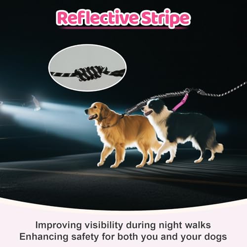 LEOSASA Double Dog Leash 360° Swivel Tangle-Free Splitter for Two Dogs, Fuchsia