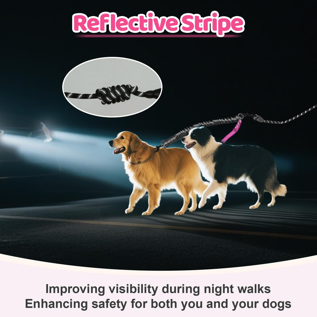 LEOSASA Double Dog Leash 360° Swivel Tangle-Free Splitter for Two Dogs, Fuchsia