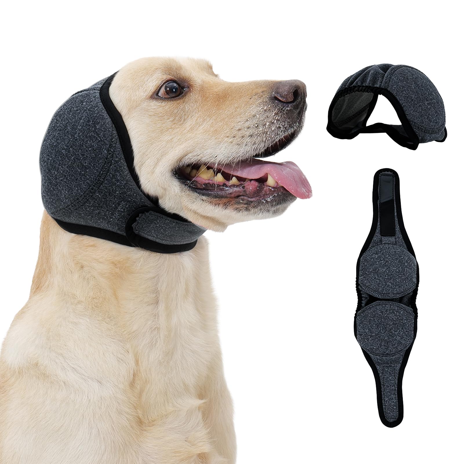 Leotrag Dog Head Wrap - No Shake Ear Wrap Snood for Noise & Anxiety Relief, Ear Protector with Calming Hoodie, Dog Headband Ear Muffs for Hematoma, Grooming and Drying (Pearl Gray, M 14-19")