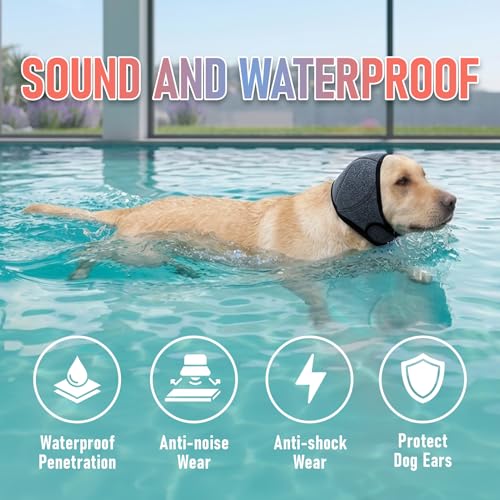 Leotrag Dog Head Wrap - No Shake Ear Wrap Snood for Noise & Anxiety Relief, Ear Protector with Calming Hoodie, Dog Headband Ear Muffs for Hematoma, Grooming and Drying (Pearl Gray, M 14-19")