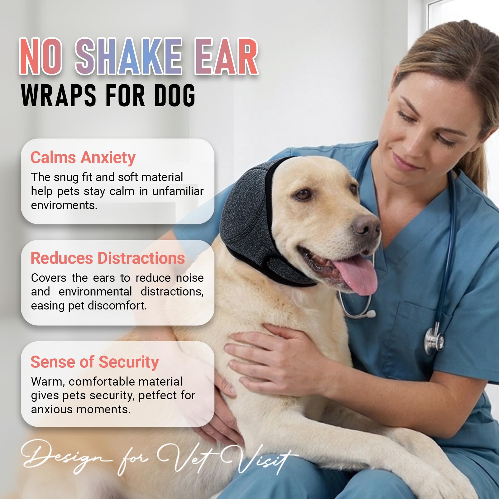 Leotrag Dog Head Wrap - No Shake Ear Wrap Snood for Noise & Anxiety Relief, Ear Protector with Calming Hoodie, Dog Headband Ear Muffs for Hematoma, Grooming and Drying (Pearl Gray, M 14-19")