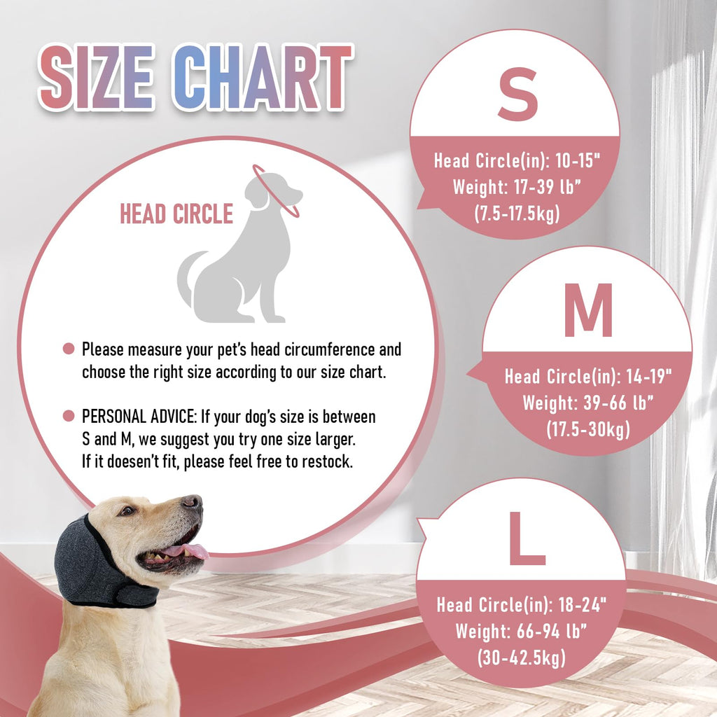 Leotrag Dog Head Wrap - No Shake Ear Wrap Snood for Noise & Anxiety Relief, Ear Protector with Calming Hoodie, Dog Headband Ear Muffs for Hematoma, Grooming and Drying (Pearl Gray, M 14-19")