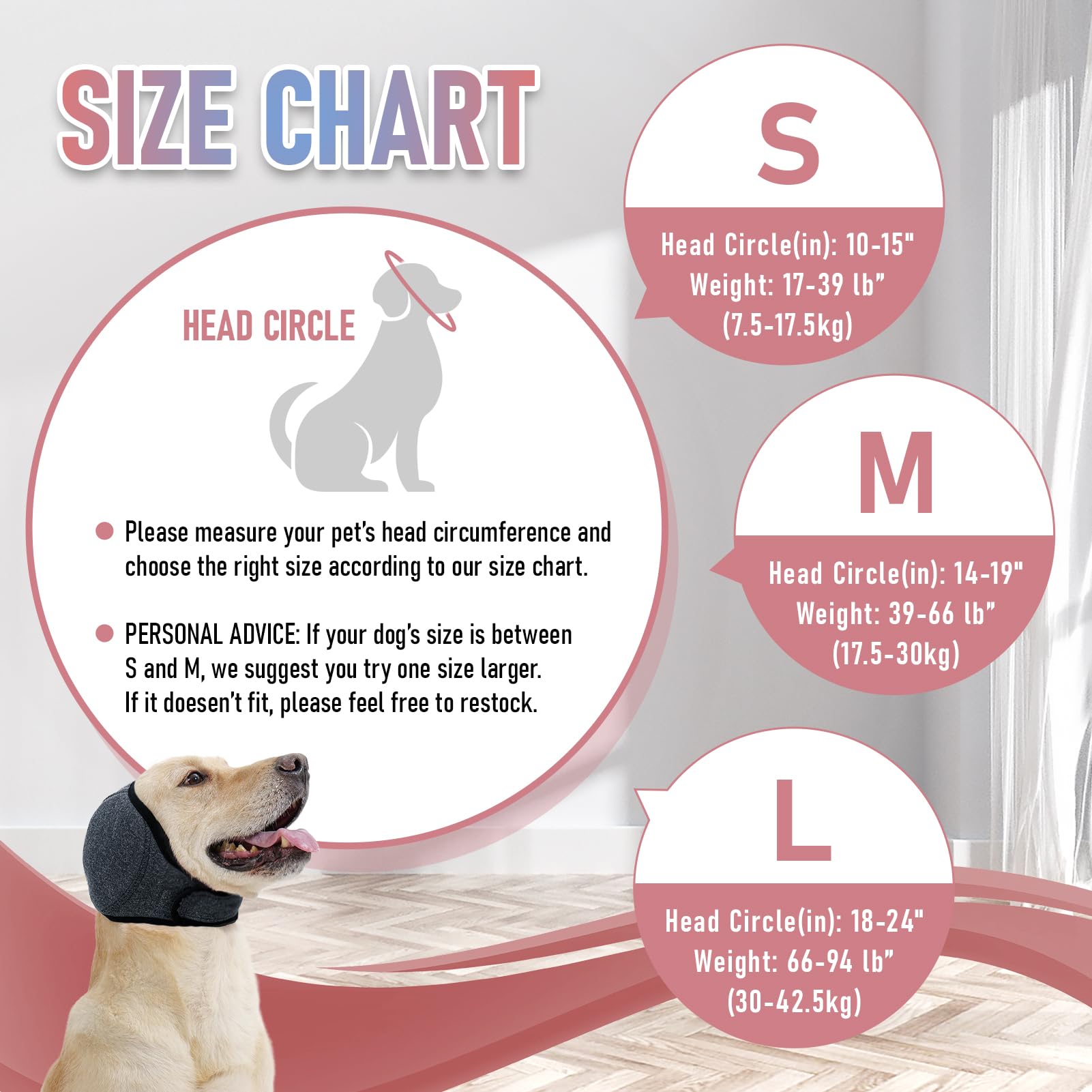 Leotrag Dog Head Wrap - No Shake Ear Wrap Snood for Noise & Anxiety Relief, Ear Protector with Calming Hoodie, Dog Headband Ear Muffs for Hematoma, Grooming and Drying (Pearl Gray, M 14-19")