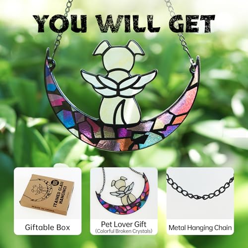Leotrag Stained Glass Angel Dog Memorial Window Hanging - Handmade Pet Sympathy Gift