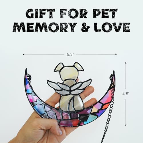 Leotrag Stained Glass Angel Dog Memorial Window Hanging - Handmade Pet Sympathy Gift