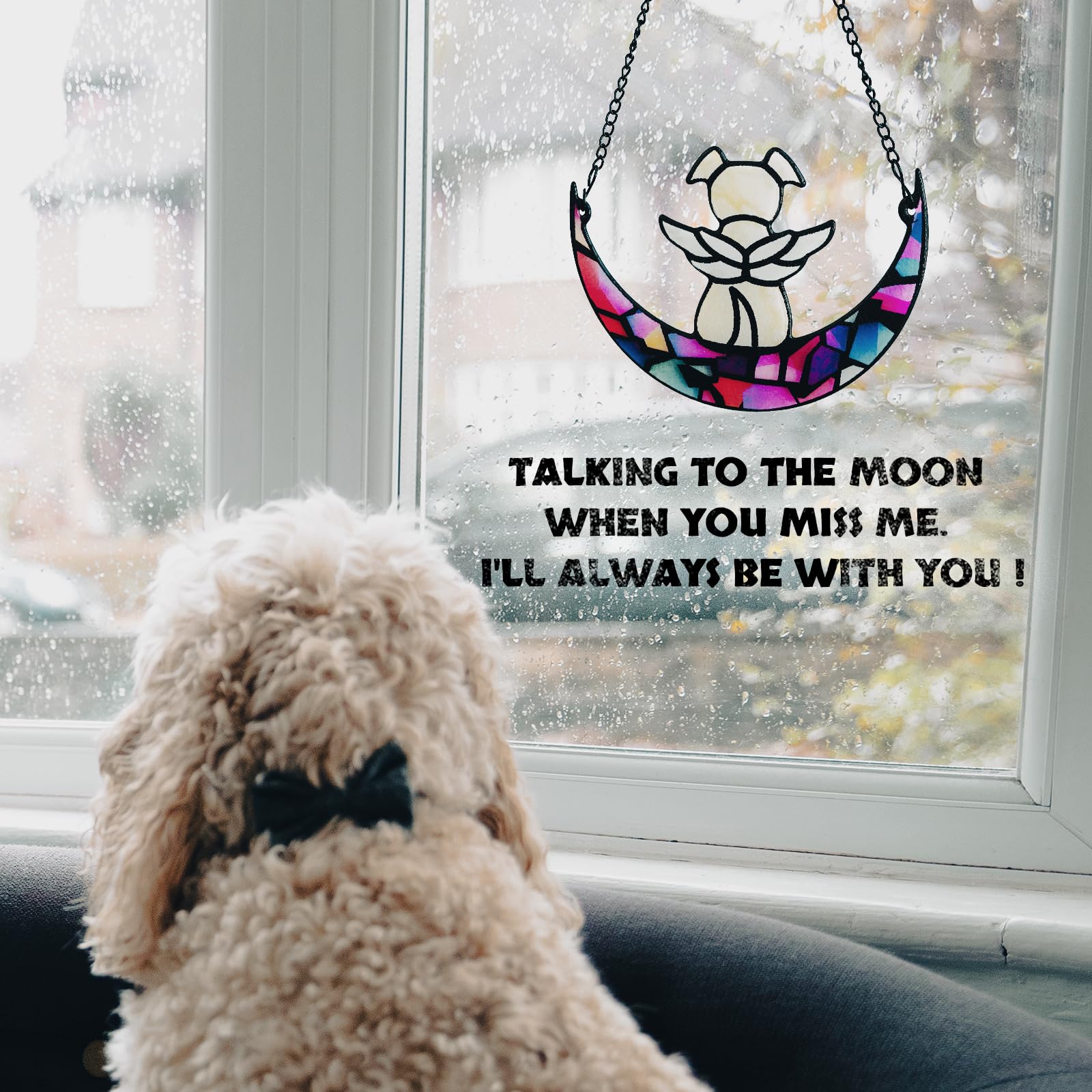 Leotrag Stained Glass Angel Dog Memorial Window Hanging - Handmade Pet Sympathy Gift