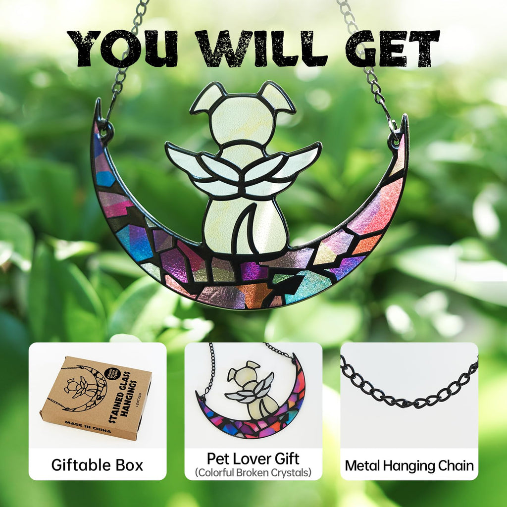 Leotrag Stained Glass Angel Dog Memorial Window Hanging - Handmade Pet Sympathy Gift
