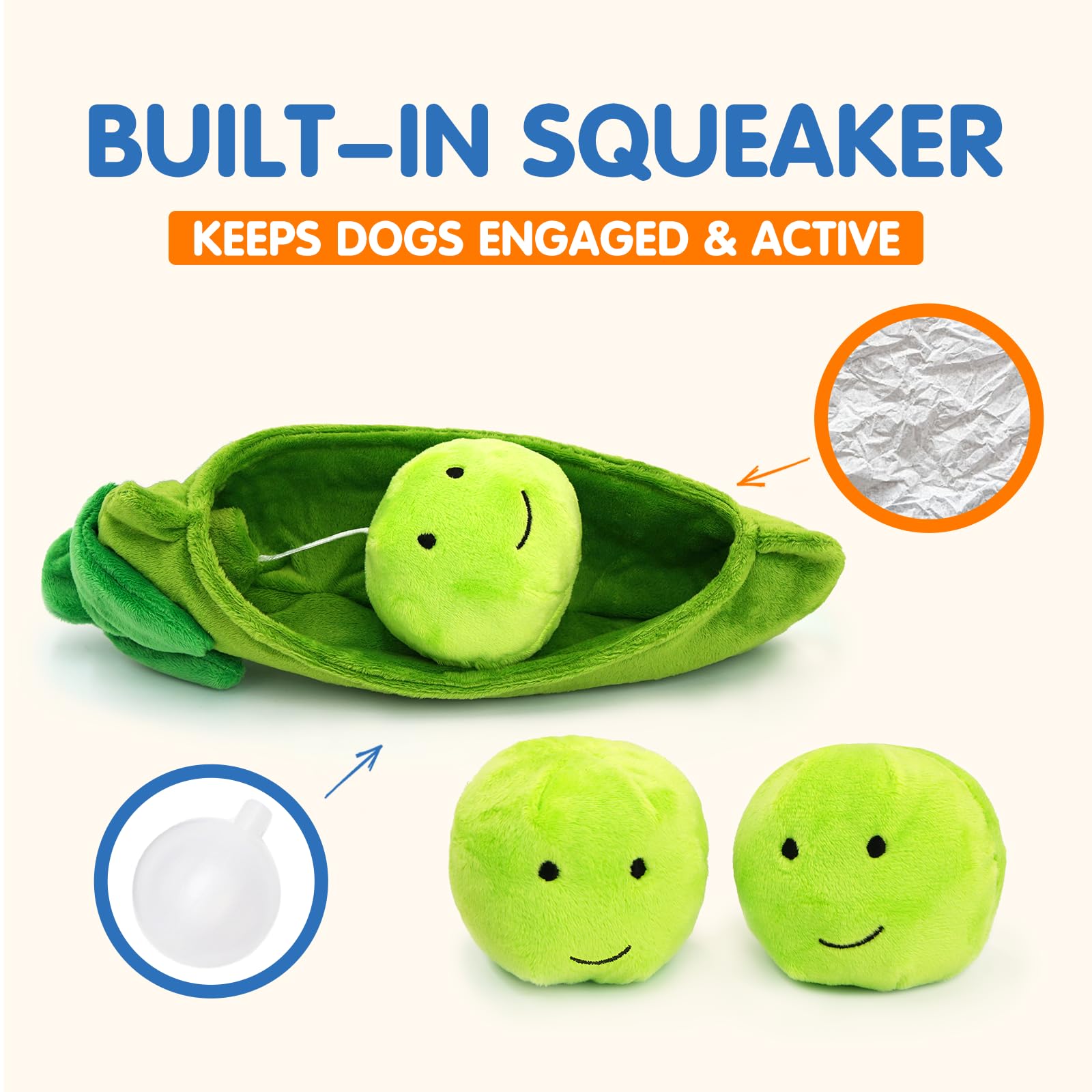 Lepawit Hide and Seek Dog Toys - Interactive Plush Puzzle with Squeaky Pea Balls (Pack of 3) for Small Medium Dogs
