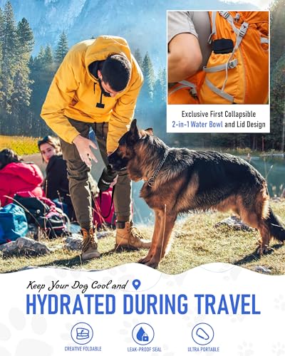 lesotc Dog Water Bottle 28oz - Portable Water Dispenser with Foldable Bowl, Leak-Proof, BPA-Free Plastic for Travel Hiking Camping