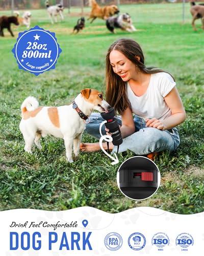 lesotc Dog Water Bottle 28oz - Portable Water Dispenser with Foldable Bowl, Leak-Proof, BPA-Free Plastic for Travel Hiking Camping
