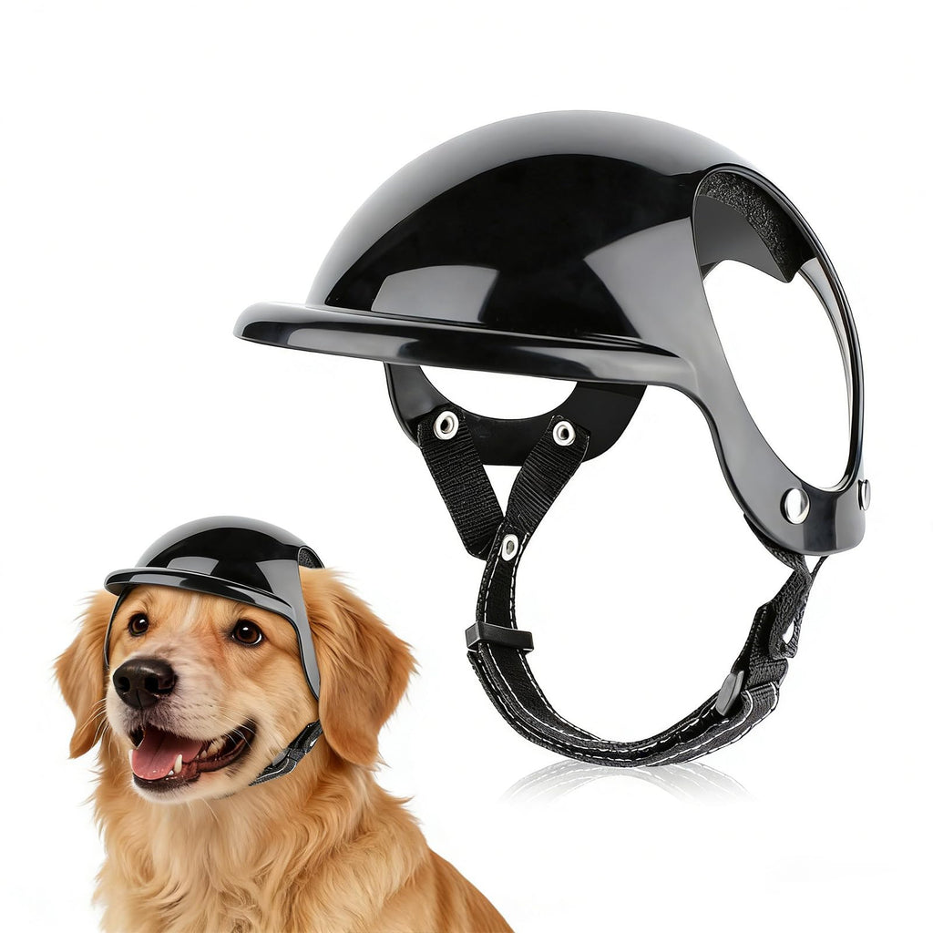 LESYPET Large Dog Motorcycle Helmet - ABS Adjustable Helmet with Ear Holes for Outdoor Riding (Black, L)