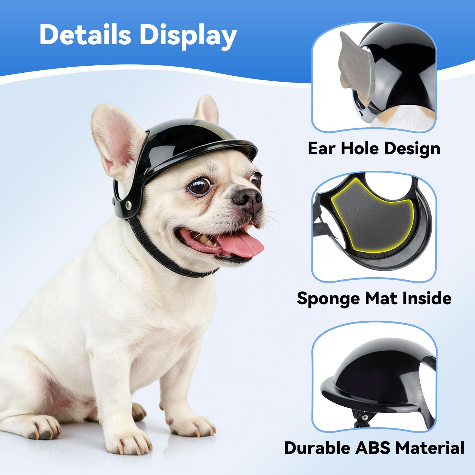LESYPET Large Dog Motorcycle Helmet - ABS Adjustable Helmet with Ear Holes for Outdoor Riding (Black, L)