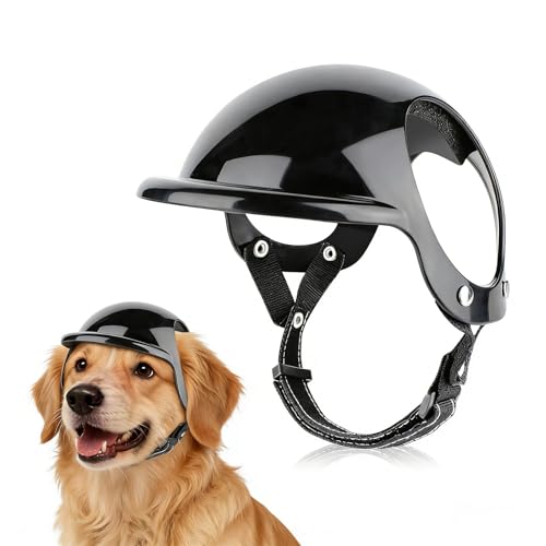 LESYPET Large Dog Motorcycle Helmet - ABS Adjustable Helmet with Ear Holes for Outdoor Riding (Black, L)