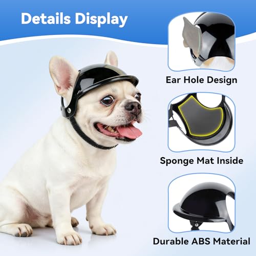LESYPET Large Dog Motorcycle Helmet - ABS Adjustable Helmet with Ear Holes for Outdoor Riding (Black, L)
