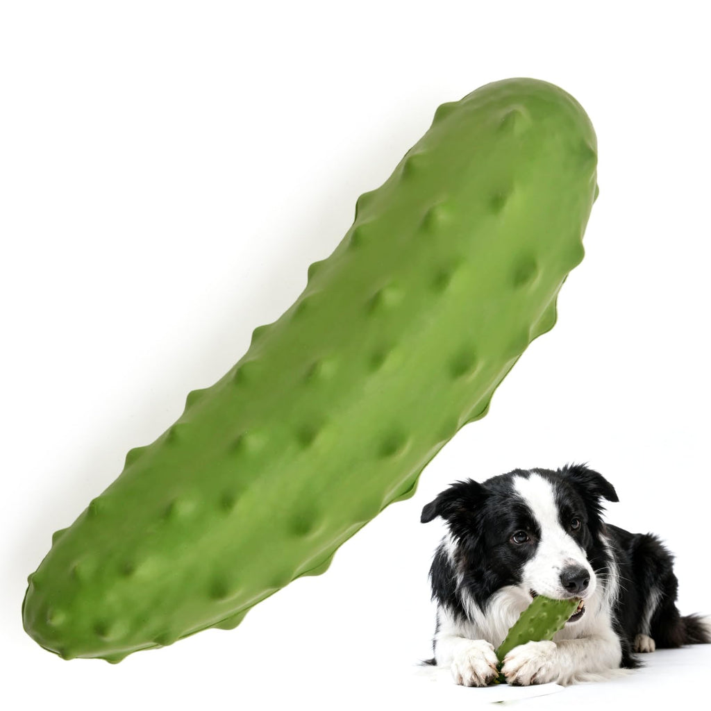 LIFLIX Tough Squeaky Dog Toy - Durable Natural Rubber Chew Toy for Medium Large Breeds, Cucumber Pickle Shape