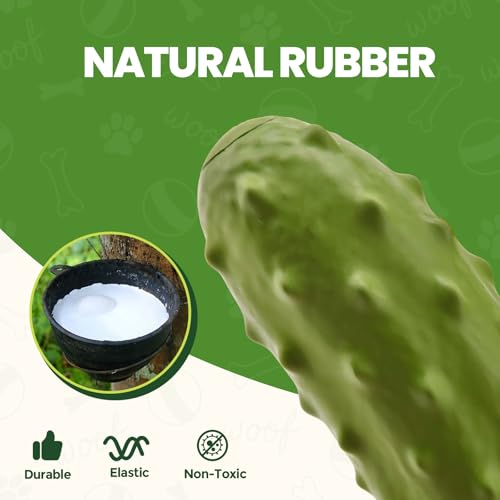 LIFLIX Tough Squeaky Dog Toy - Durable Natural Rubber Chew Toy for Medium Large Breeds, Cucumber Pickle Shape