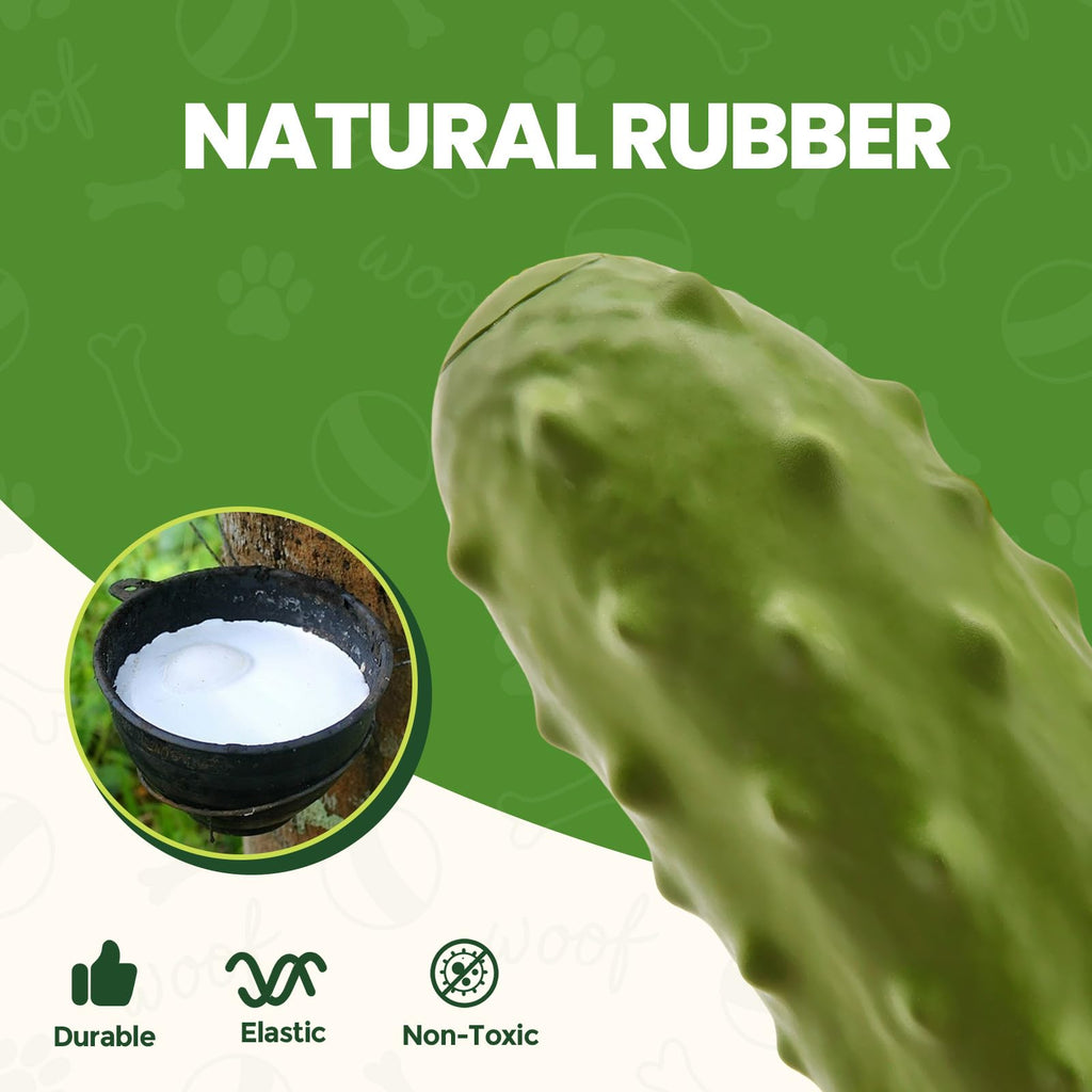 LIFLIX Tough Squeaky Dog Toy - Durable Natural Rubber Chew Toy for Medium Large Breeds, Cucumber Pickle Shape