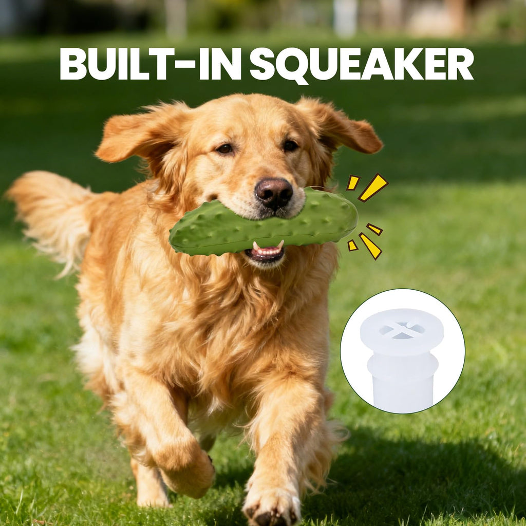 LIFLIX Tough Squeaky Dog Toy - Durable Natural Rubber Chew Toy for Medium Large Breeds, Cucumber Pickle Shape
