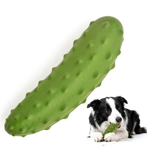LIFLIX Tough Squeaky Dog Toy - Durable Natural Rubber Chew Toy for Medium Large Breeds, Cucumber Pickle Shape