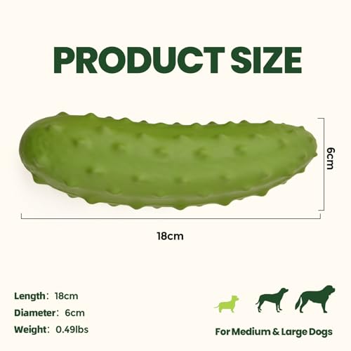 LIFLIX Tough Squeaky Dog Toy - Durable Natural Rubber Chew Toy for Medium Large Breeds, Cucumber Pickle Shape