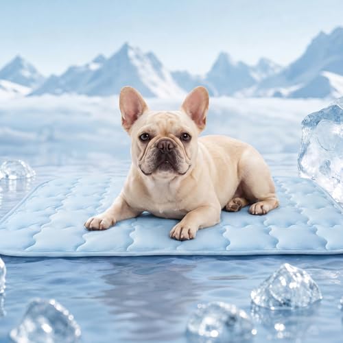 LINENLUX Dog Cooling Mat 20x30 Inches Blue - Self-Cooling, Non-Slip, Washable Pet Bed