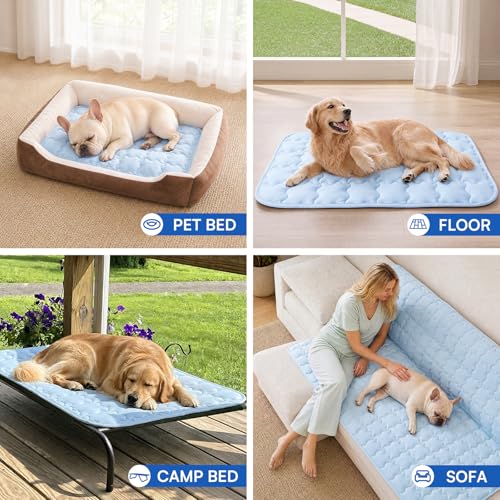 LINENLUX Dog Cooling Mat 20x30 Inches Blue - Self-Cooling, Non-Slip, Washable Pet Bed