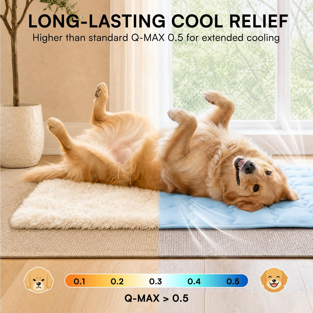 LINENLUX Dog Cooling Mat 20x30 Inches Blue - Self-Cooling, Non-Slip, Washable Pet Bed
