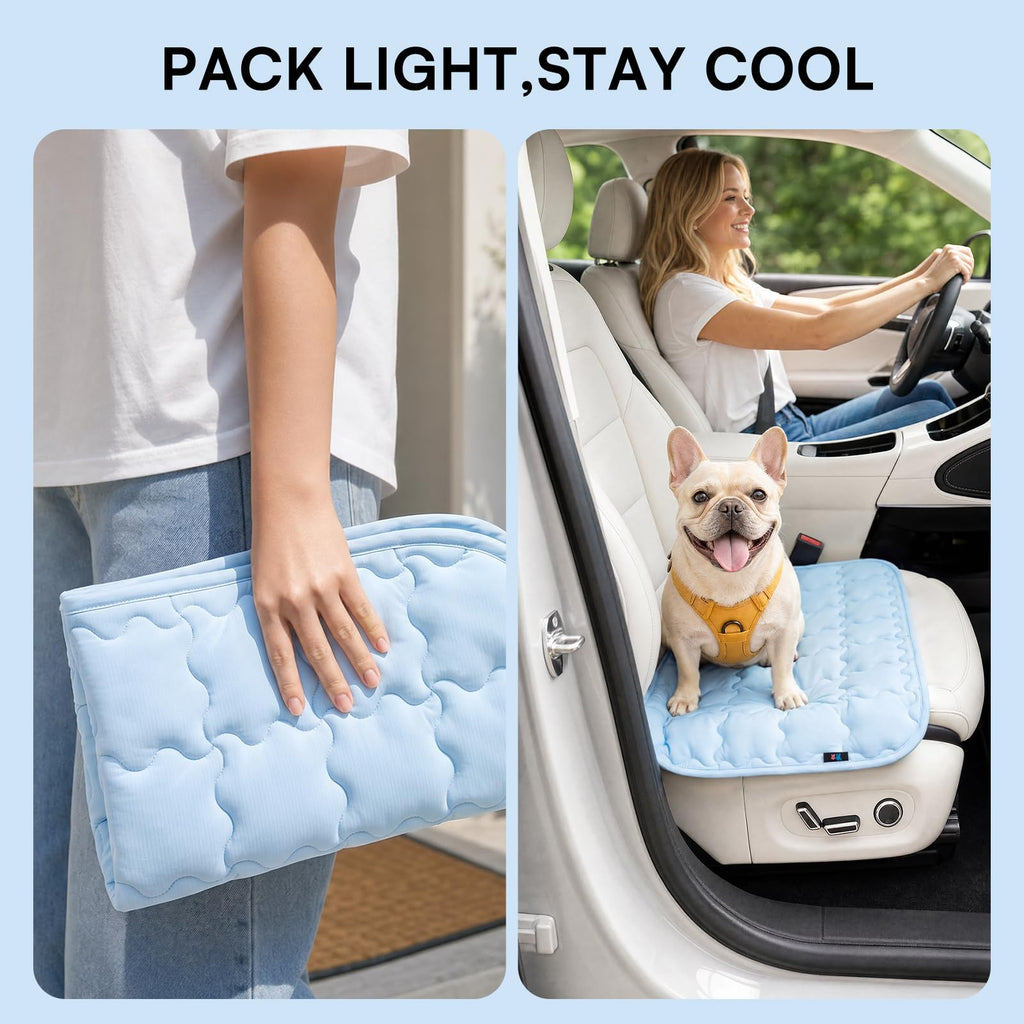 LINENLUX Dog Cooling Mat 20x30 Inches Blue - Self-Cooling, Non-Slip, Washable Pet Bed