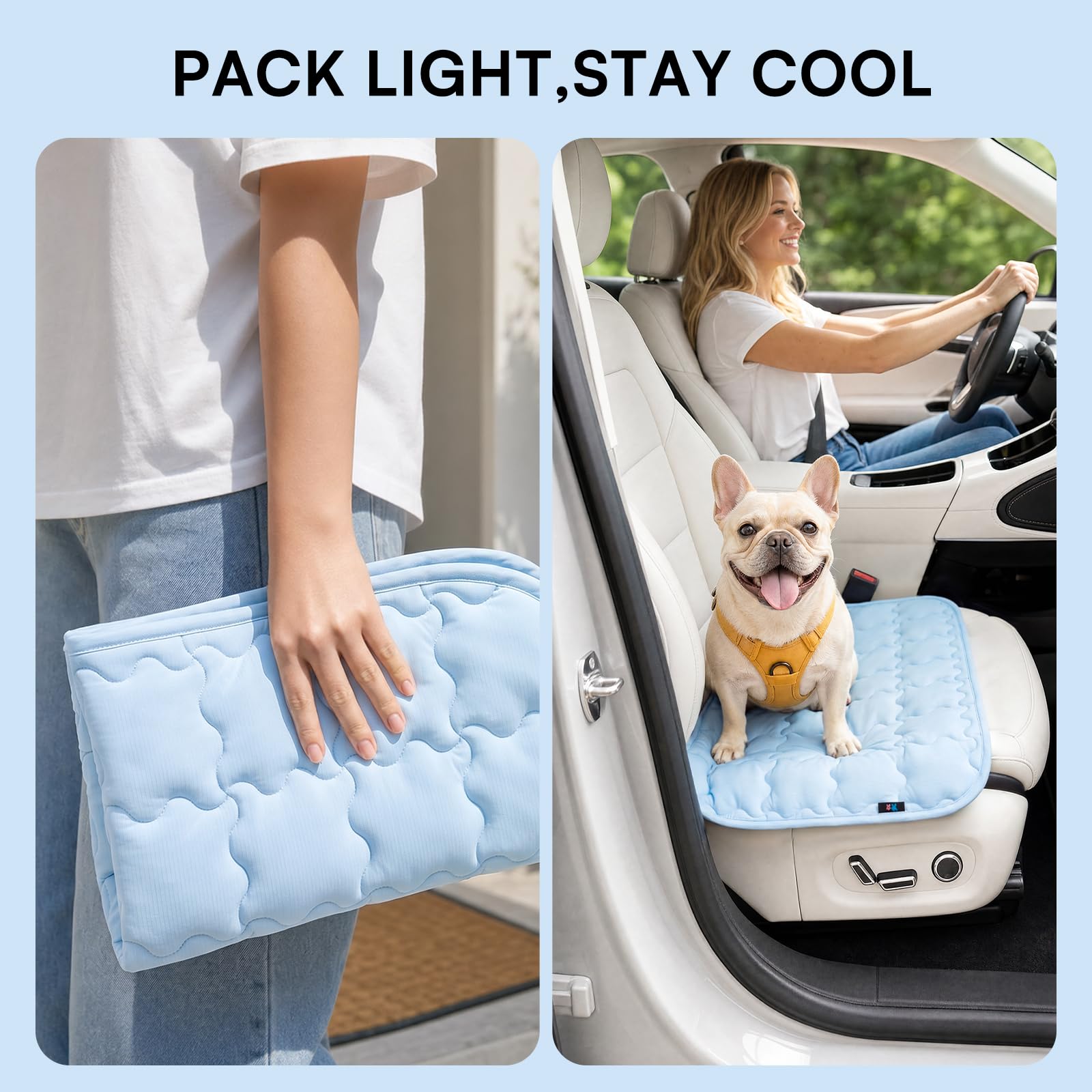 LINENLUX Dog Cooling Mat 20x30 Inches Blue - Self-Cooling, Non-Slip, Washable Pet Bed