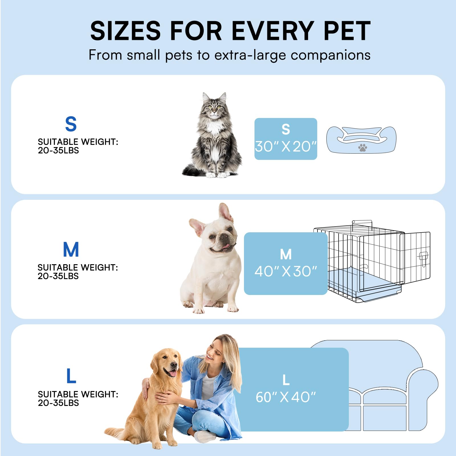 LINENLUX Dog Cooling Mat 20x30 Inches Blue - Self-Cooling, Non-Slip, Washable Pet Bed