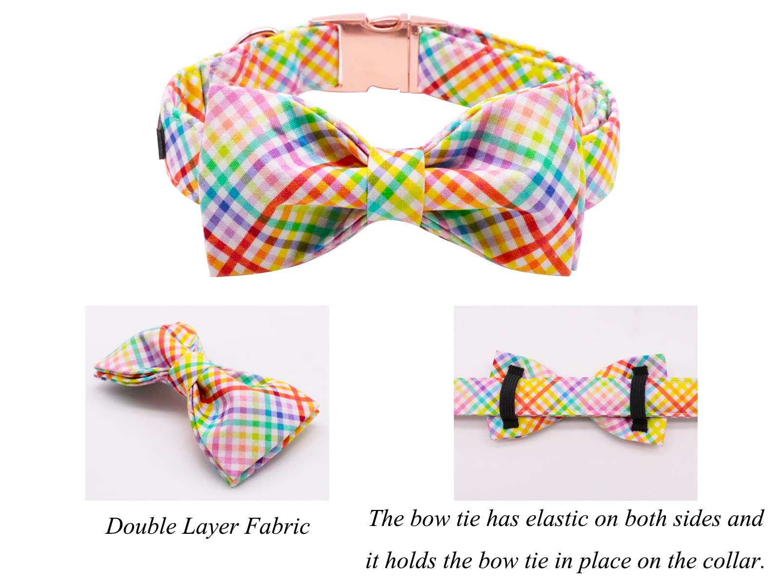 Lionet Paws Easter Dog Collar with Bowtie - Colorful Patterned Cotton Collar for Medium Dogs, Fits Neck 13.5-22 Inches