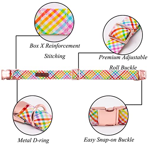 Lionet Paws Easter Dog Collar with Bowtie - Colorful Patterned Cotton Collar for Medium Dogs, Fits Neck 13.5-22 Inches
