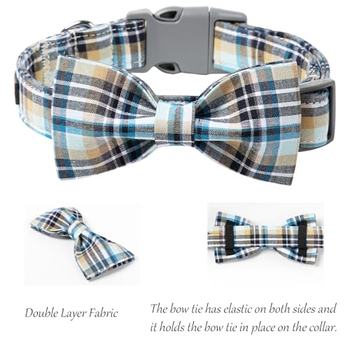 Lionet Paws LightBlue XL Cotton Dog & Cat Collar with Handmade Double Bowtie