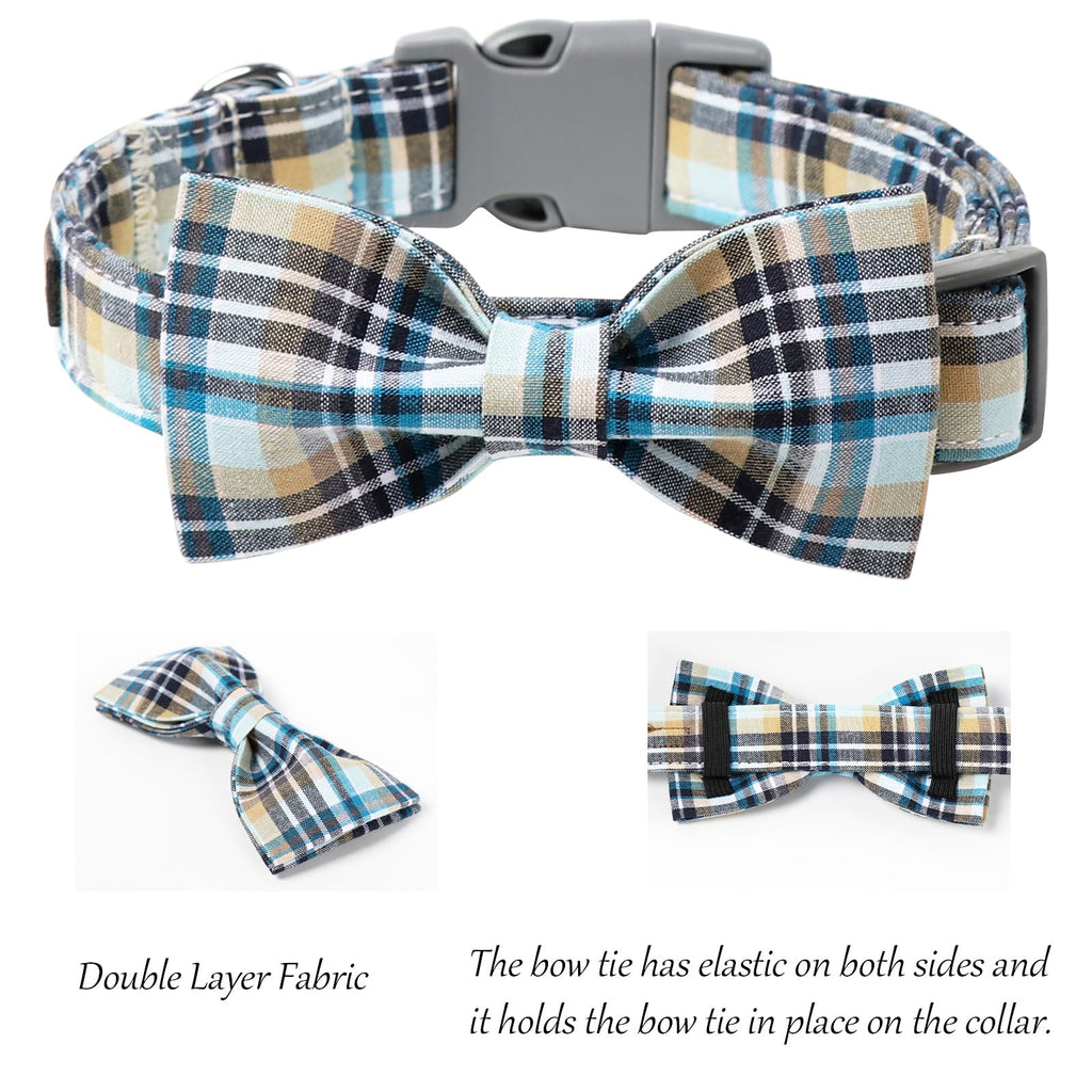 Lionet Paws LightBlue XL Cotton Dog & Cat Collar with Handmade Double Bowtie