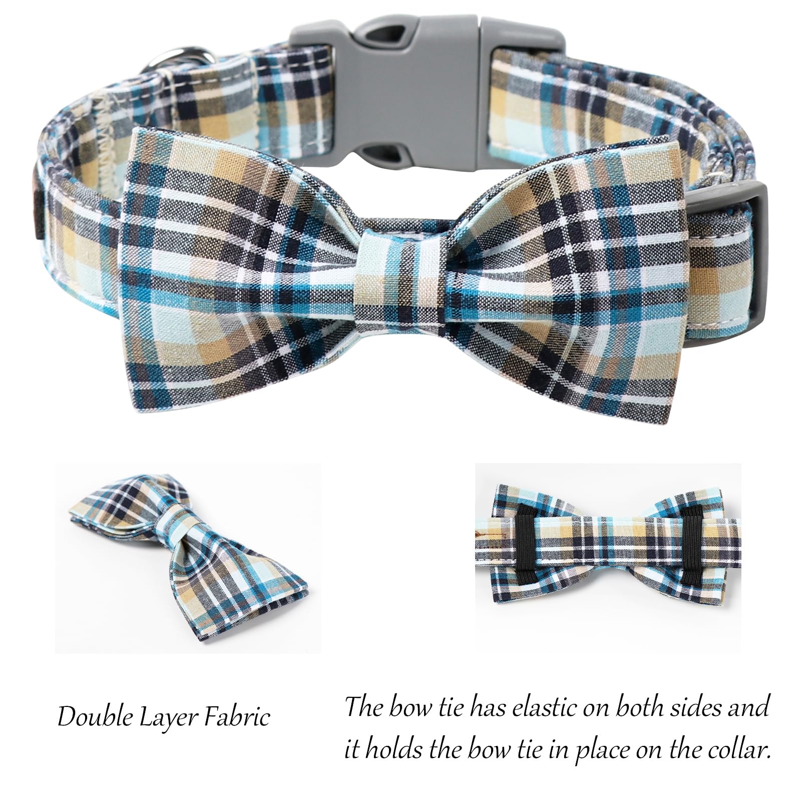 Lionet Paws LightBlue XL Cotton Dog & Cat Collar with Handmade Double Bowtie